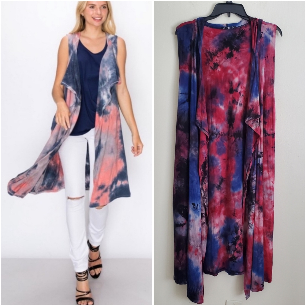 Coin 1804 Tie Dye Flyaway Hooded Duster Vest Size L